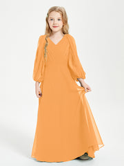 Robes de Demoiselle d'Honneur Junior à Manches Longues Modestes Mandarine