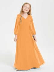 Robes de Demoiselle d'Honneur Junior à Manches Longues Modestes Mandarine