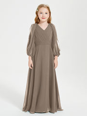 Robes de Demoiselle d'Honneur Junior à Manches Longues Modestes Taupe