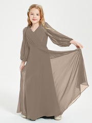 Robes de Demoiselle d'Honneur Junior à Manches Longues Modestes Taupe