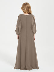 Robes de Demoiselle d'Honneur Junior à Manches Longues Modestes Taupe