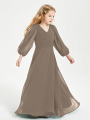 Robes de Demoiselle d'Honneur Junior à Manches Longues Modestes Taupe