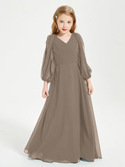 Robes de Demoiselle d'Honneur Junior à Manches Longues Modestes Taupe