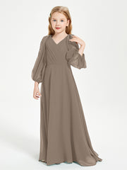 Robes de Demoiselle d'Honneur Junior à Manches Longues Modestes Taupe