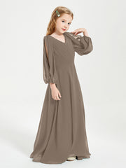 Robes de Demoiselle d'Honneur Junior à Manches Longues Modestes Taupe