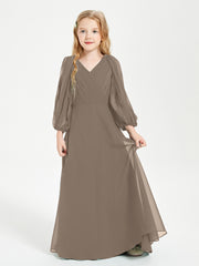 Robes de Demoiselle d'Honneur Junior à Manches Longues Modestes Taupe