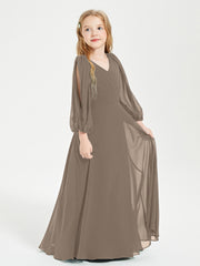 Robes de Demoiselle d'Honneur Junior à Manches Longues Modestes Taupe