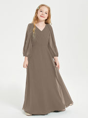 Robes de Demoiselle d'Honneur Junior à Manches Longues Modestes Taupe