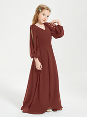 Robes de Demoiselle d'Honneur Junior à Manches Longues Modestes Terracotta