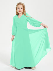 Robes de Demoiselle d'Honneur Junior à Manches Longues Modestes Turquoise