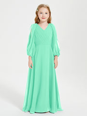 Robes de Demoiselle d'Honneur Junior à Manches Longues Modestes Turquoise