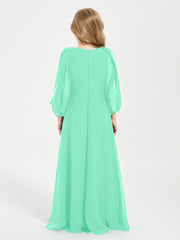 Robes de Demoiselle d'Honneur Junior à Manches Longues Modestes Turquoise