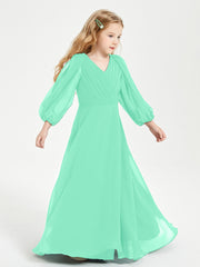 Robes de Demoiselle d'Honneur Junior à Manches Longues Modestes Turquoise