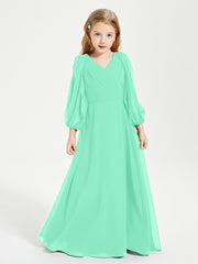 Robes de Demoiselle d'Honneur Junior à Manches Longues Modestes Turquoise