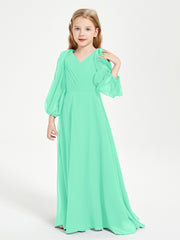 Robes de Demoiselle d'Honneur Junior à Manches Longues Modestes Turquoise