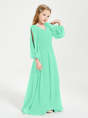 Robes de Demoiselle d'Honneur Junior à Manches Longues Modestes Turquoise