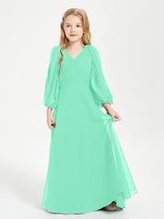 Robes de Demoiselle d'Honneur Junior à Manches Longues Modestes Turquoise