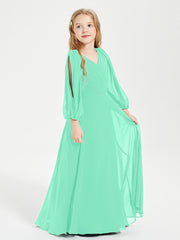 Robes de Demoiselle d'Honneur Junior à Manches Longues Modestes Turquoise