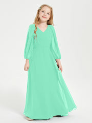 Robes de Demoiselle d'Honneur Junior à Manches Longues Modestes Turquoise