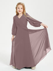 Robes de Demoiselle d'Honneur Junior à Manches Longues Modestes Vintage Mauve