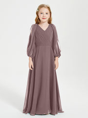 Robes de Demoiselle d'Honneur Junior à Manches Longues Modestes Vintage Mauve