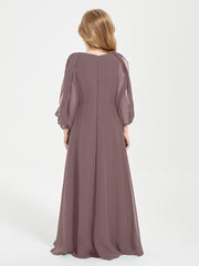 Robes de Demoiselle d'Honneur Junior à Manches Longues Modestes Vintage Mauve