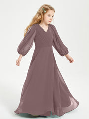 Robes de Demoiselle d'Honneur Junior à Manches Longues Modestes Vintage Mauve