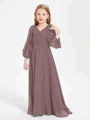 Robes de Demoiselle d'Honneur Junior à Manches Longues Modestes Vintage Mauve