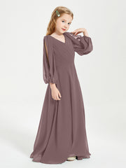 Robes de Demoiselle d'Honneur Junior à Manches Longues Modestes Vintage Mauve