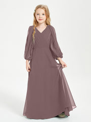 Robes de Demoiselle d'Honneur Junior à Manches Longues Modestes Vintage Mauve