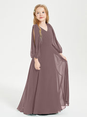 Robes de Demoiselle d'Honneur Junior à Manches Longues Modestes Vintage Mauve