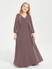 Robes de Demoiselle d'Honneur Junior à Manches Longues Modestes Vintage Mauve