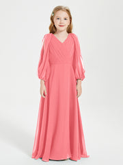 Robes de Demoiselle d'Honneur Junior à Manches Longues Modestes Pastèque