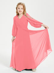 Robes de Demoiselle d'Honneur Junior à Manches Longues Modestes Pastèque