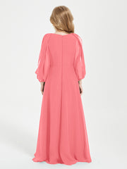 Robes de Demoiselle d'Honneur Junior à Manches Longues Modestes Pastèque