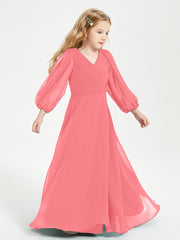 Robes de Demoiselle d'Honneur Junior à Manches Longues Modestes Pastèque