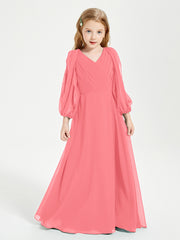 Robes de Demoiselle d'Honneur Junior à Manches Longues Modestes Pastèque
