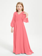 Robes de Demoiselle d'Honneur Junior à Manches Longues Modestes Pastèque