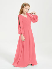 Robes de Demoiselle d'Honneur Junior à Manches Longues Modestes Pastèque