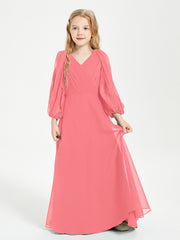 Robes de Demoiselle d'Honneur Junior à Manches Longues Modestes Pastèque