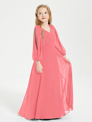 Robes de Demoiselle d'Honneur Junior à Manches Longues Modestes Pastèque
