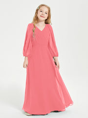 Robes de Demoiselle d'Honneur Junior à Manches Longues Modestes Pastèque