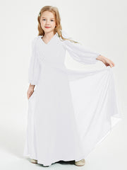 Robes de Demoiselle d'Honneur Junior à Manches Longues Modestes Blanc
