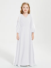 Robes de Demoiselle d'Honneur Junior à Manches Longues Modestes Blanc