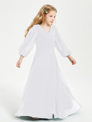 Robes de Demoiselle d'Honneur Junior à Manches Longues Modestes Blanc