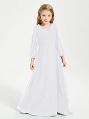 Robes de Demoiselle d'Honneur Junior à Manches Longues Modestes Blanc
