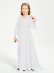 Robes de Demoiselle d'Honneur Junior à Manches Longues Modestes Blanc