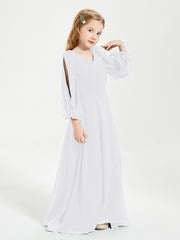 Robes de Demoiselle d'Honneur Junior à Manches Longues Modestes Blanc