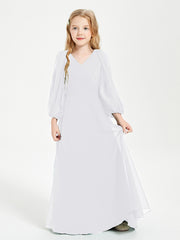 Robes de Demoiselle d'Honneur Junior à Manches Longues Modestes Blanc