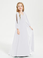 Robes de Demoiselle d'Honneur Junior à Manches Longues Modestes Blanc